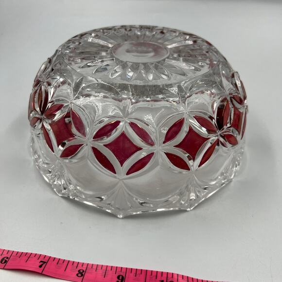 Vintage Red Cranberry Glass Medium Serving Bowl Thick Textured Etched Bohemian - Picture 5 of 6